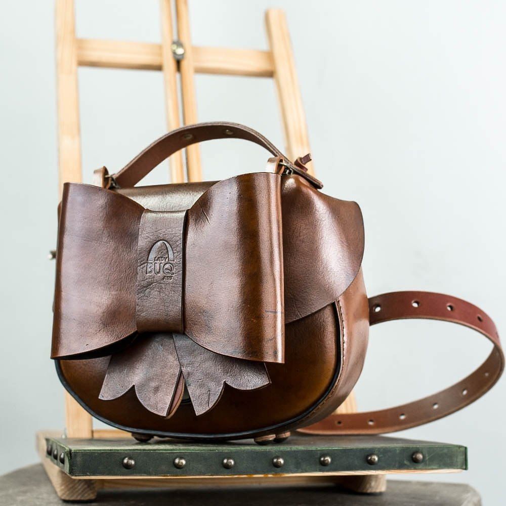 Torebka Kaya vintage brąz z odpinaną kokardą