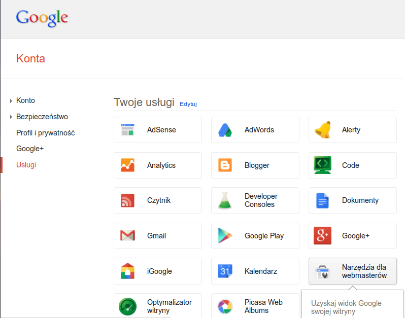 Google Webmaster Tools – dodawanie strony do narzędzi dla webmastera